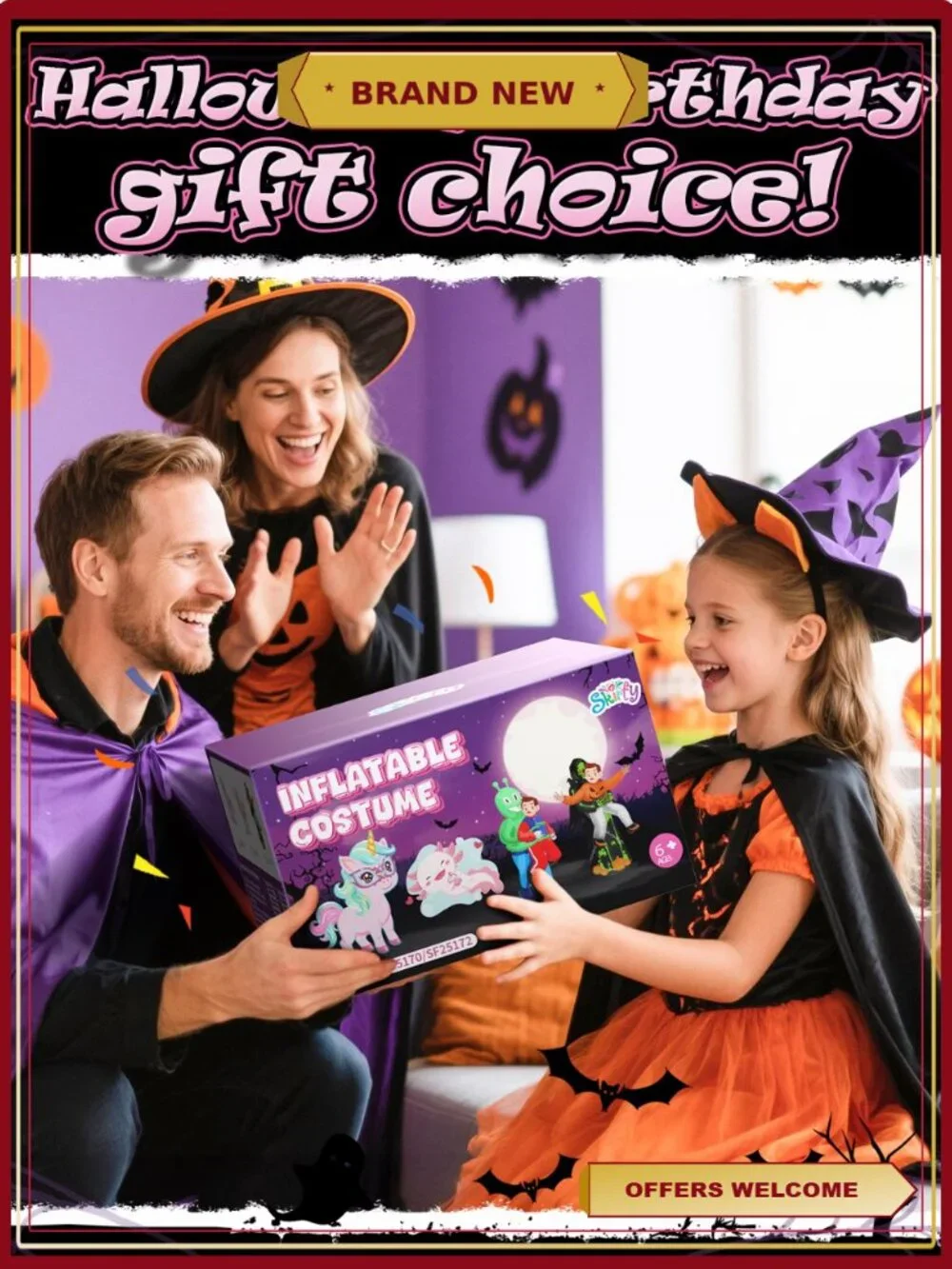 Kids Inflatable Unicorn Costume LED Light Up Blow Up Halloween Party Girls 6-10